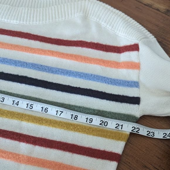 Oversized LOFT Fuzzy Striped Sweater Whipped Cream Multi New. S - Picture 9 of 14